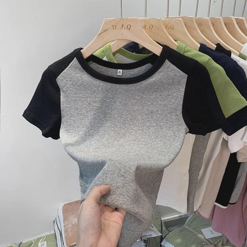 Женская летняя футболка с коротким рукавом в стиле ретро с контрастными вставками - Sweet, Pure Desire Style