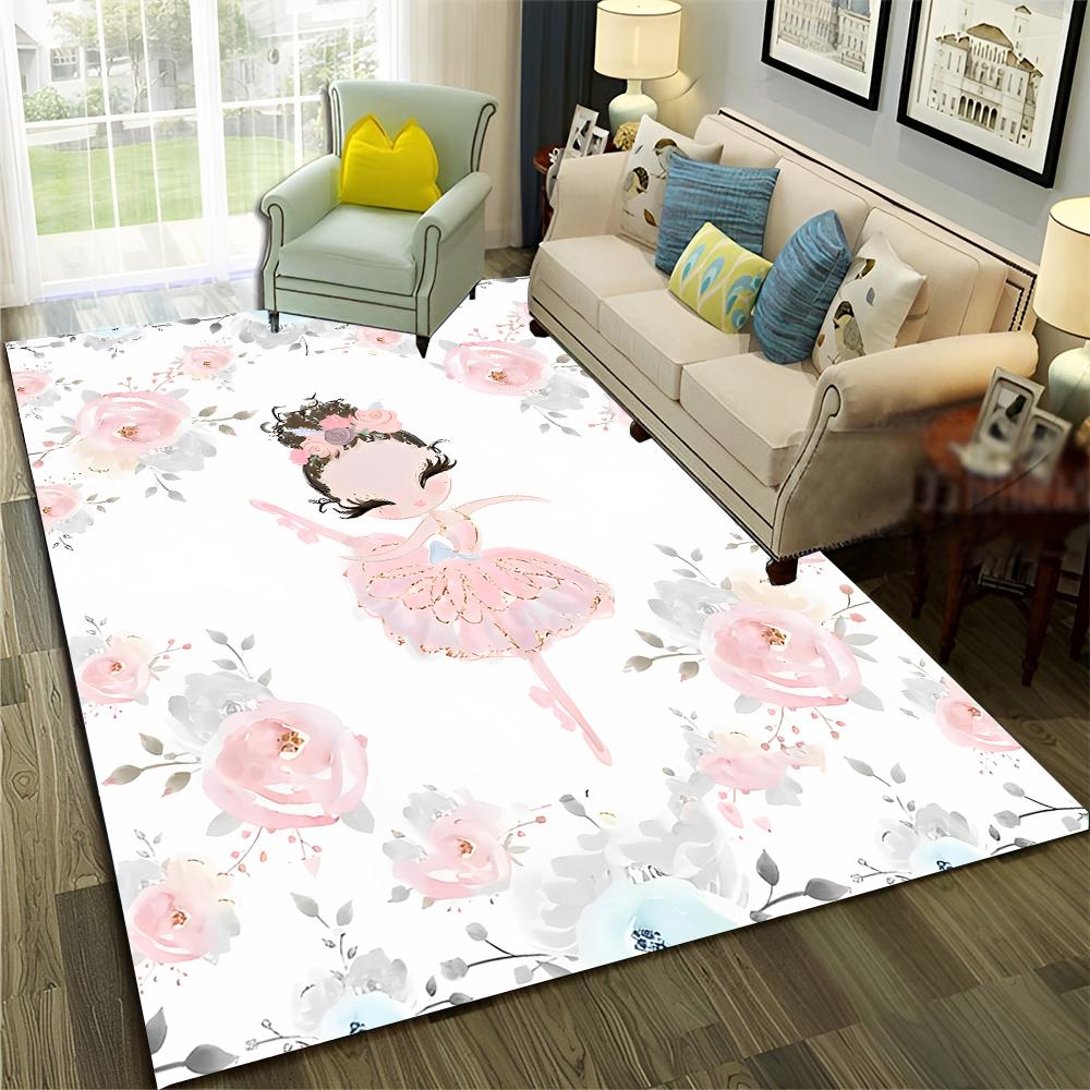 Ballet Girl Ballerina Swan Cartoon Carpet Rug for Home Living Room Bedroom Sofa Doormat Decor,kids  Area Rug Non-slip Floor Mat
