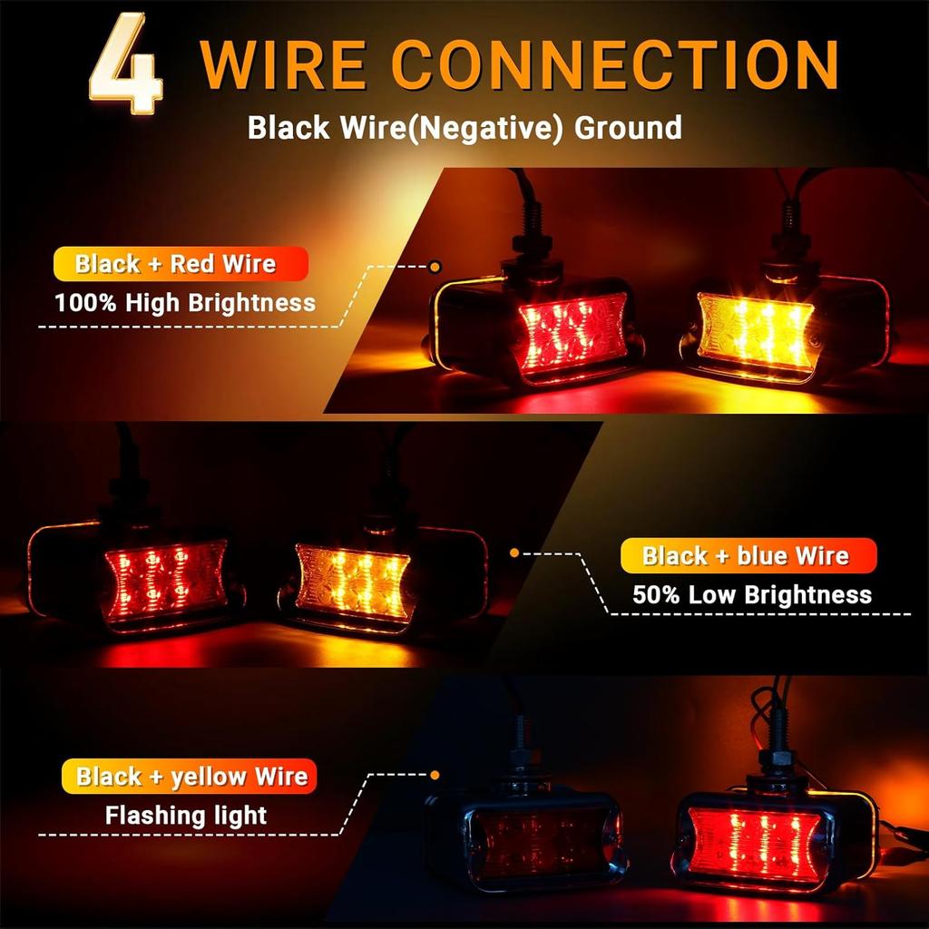2PCS Pedestal Fender Lights, 12LED Semi Truck Turn Signal With Strobe Amber Red Dual Face Marker Light For Freightliner Peterbilt Kenworth Mack