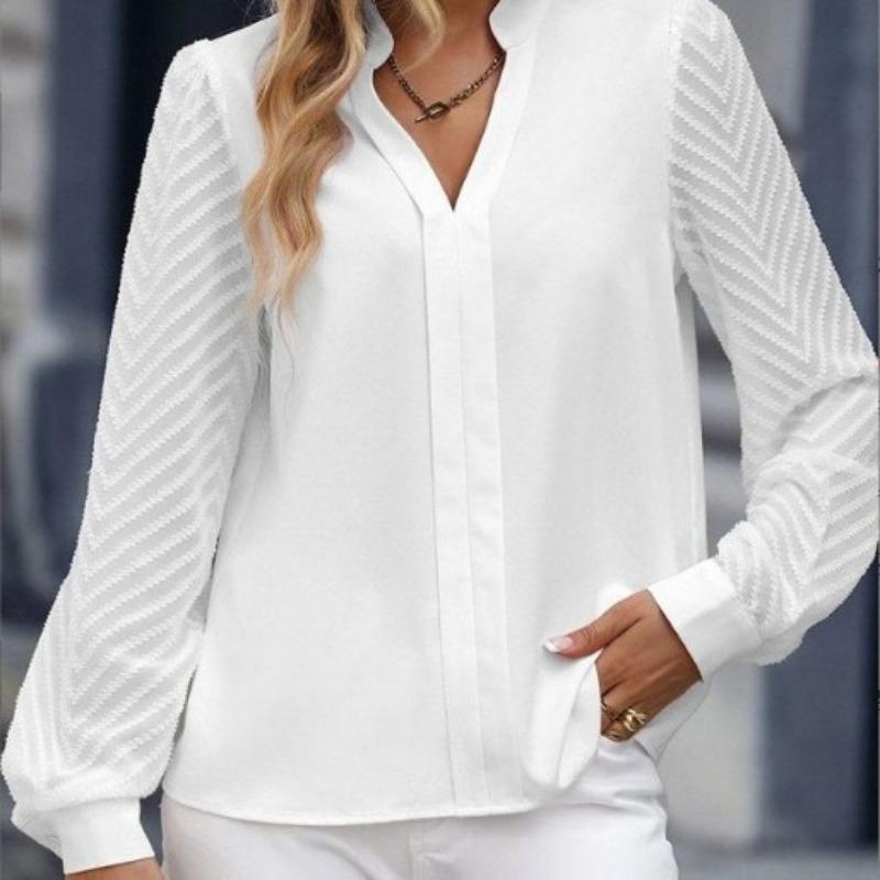 Fashion New Long Sleeve Elegant Casual White Shirt Women Spring and Summer V Neck Loose Women Blouse Simple Office Slim Shirts Female Clothing 26543