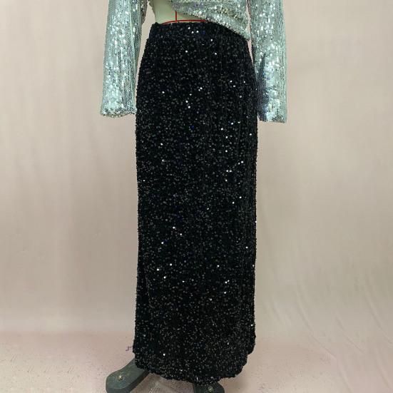 Женская юбка макси с высокой талией, однотонный дизайн, длинная юбка с пайетками, утягивающая ноги юбка