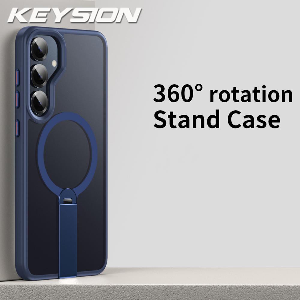 KEYSION 360 Скрытая Металлическая Подставка Магнитный Чехол для Magsafe для Samsung Galaxy S24 S25 Ultra S24+ S25+ Матовый Ударопрочный Чехол для Телефона