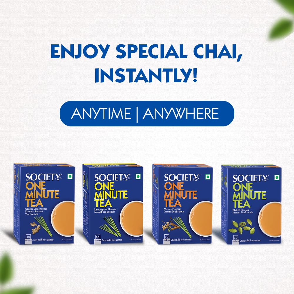 Society One Minute Tea Ginger Lemongrass Flavoured Instant Tea 14g X 10 Sachets Pack of 1