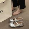 Cross Strap Silver Single Shoes Women's Flat Soft Soles Shallow Mouth Round Toe Mary Jane Gentle Shoes Fairy Shoes