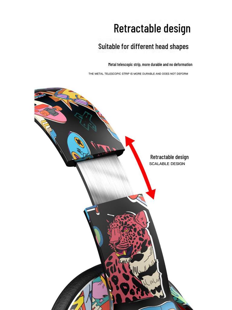 Модные наушники Graffiti Bluetooth: Беспроводные, шумоподавляющие, полноразмерные наушники для спорта и игр. Универсальная совместимость.