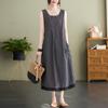 Summer Literary Plus Size Loose Casual Sleeveless Vest Medium Long Dress for Women Casual Dresses
