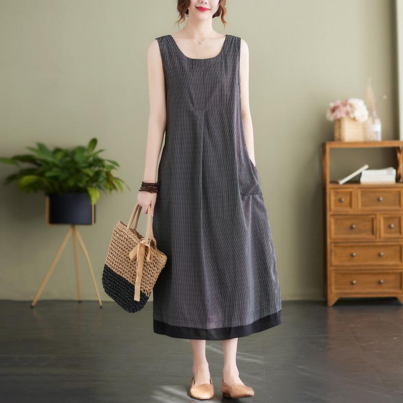 Summer Literary Plus Size Loose Casual Sleeveless Vest Medium Long Dress for Women Casual Dresses