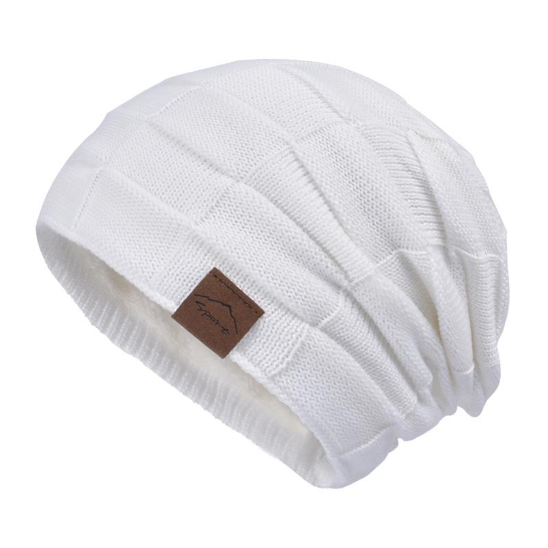 WTEMPO Solid Color Fleece Thick Couple Knitted Hats Women Ear Protection Windproof Casual Versatile Plush Slouchy Hats