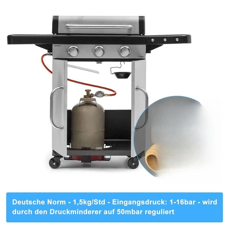 Газовый шланг и редуктор для газового гриля (LPG) Газовый шланг 150 см / 59" Редуктор давления 50 мбар Комплект регулятора Адаптер для газового гриля-барбекю (LPG)