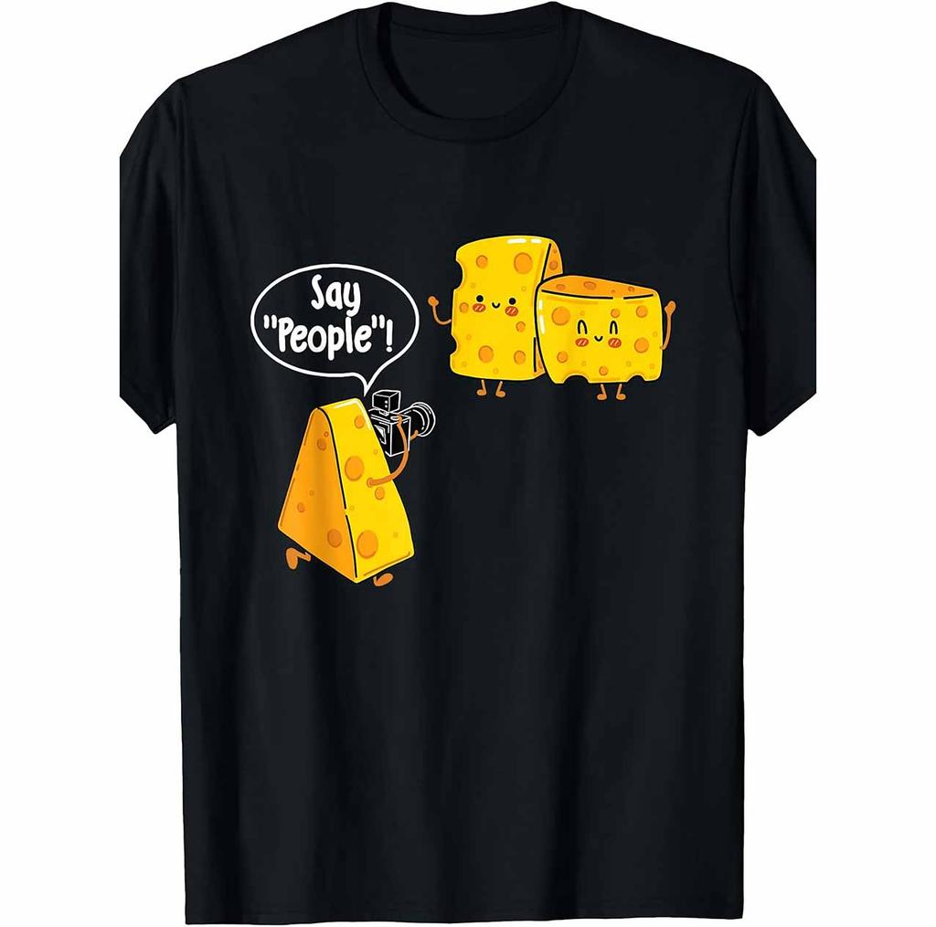 Say People Cheese Lover Unisex T-Shirt And Retro Cheese with Gouda, Cheddar, Brie Print - Casual Round Neck