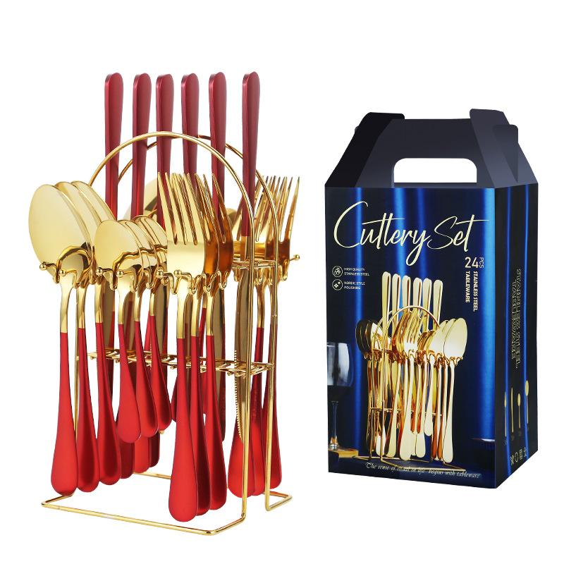 24 Pieces Luxury Tableware Cutlery Set Stainless Steel Tableware Set Gold Tableware Set Knife Fork Spoon Dishwasher Tableware