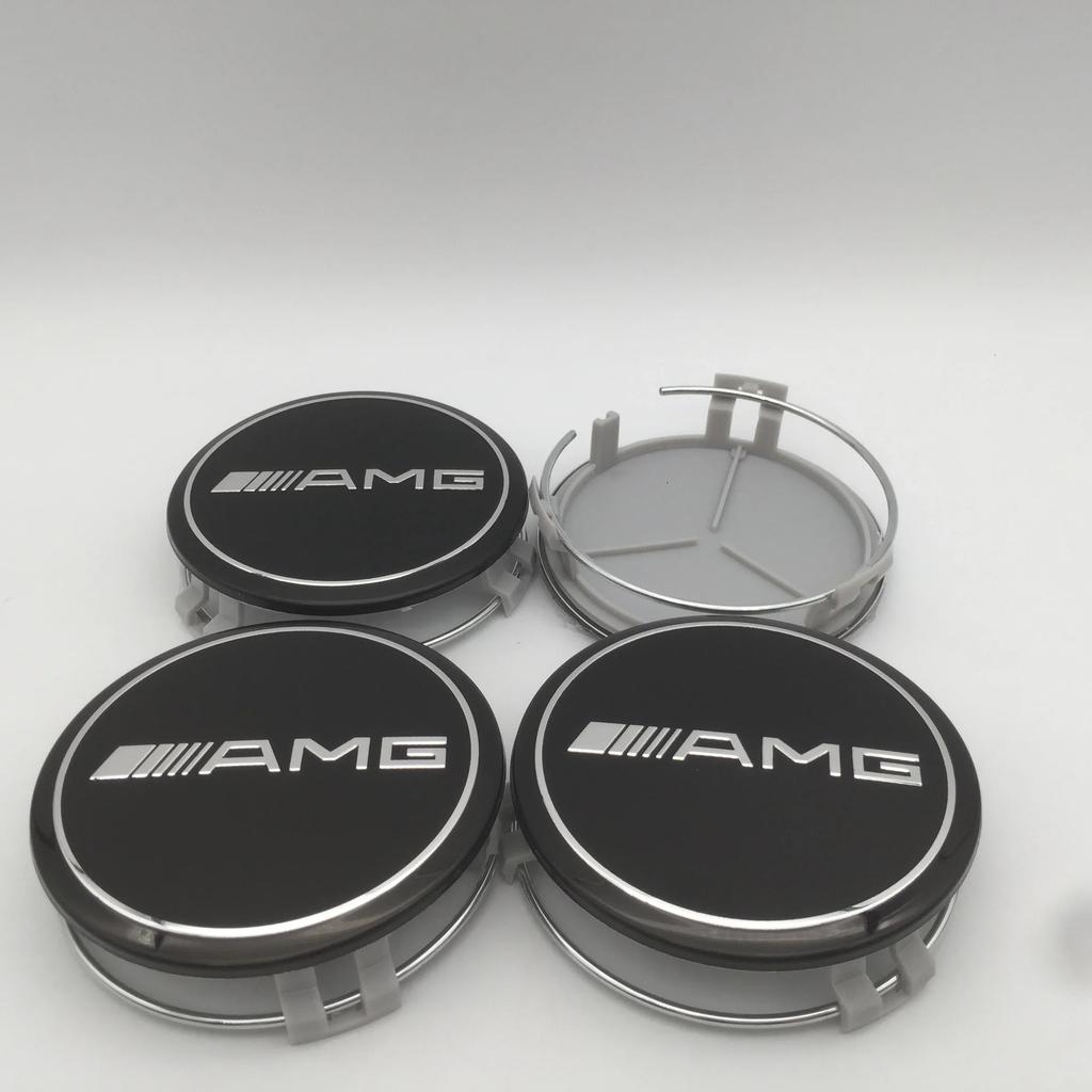 For Mercedes Benz 4pcs 3D 75mm For Mercedes Benz AMG Car emblem Wheel hub Center Cap Badge covers sticker Decals Styling accesso