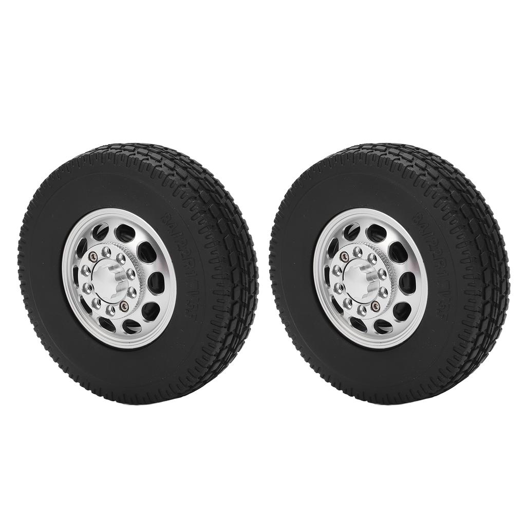 2Pcs RC Car Rubber Tire Aluminum Alloy Front Hub with Rubber Tires for Tamiya 1 14 Tractor Truck Front Wheel