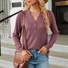 Women's Autumn And Winter Solid Color Models Solid Color V-neck T-shirt Buttons Decorated Loose Long-sleeved Tops