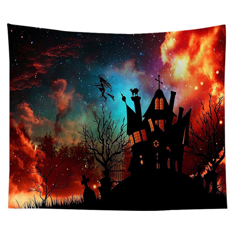 Halloween Tapestry Night Castle Graveyard Tapestry Hippie Tapestry Wall Hanging Bedroom Dorm Living Room Home Decor Tapestry