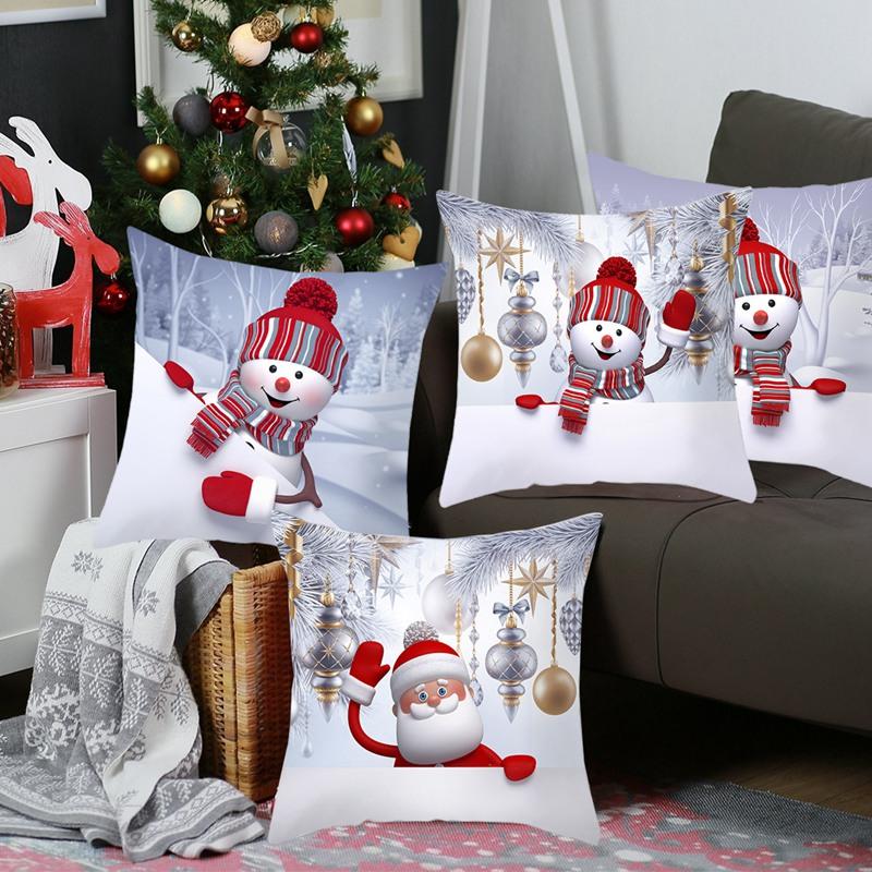 Snowman Christmas Cushion Cover Merry Christmas Decorations For Home Cristmas Sofa Decor Navidad Xmas Gifts New Year