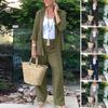 2Pcs/Set Women Casual Outfit Lapel Long Sleeve Buttons Closure Shirt High Waist Straight Wide Leg Long Pants Set Daily Wear