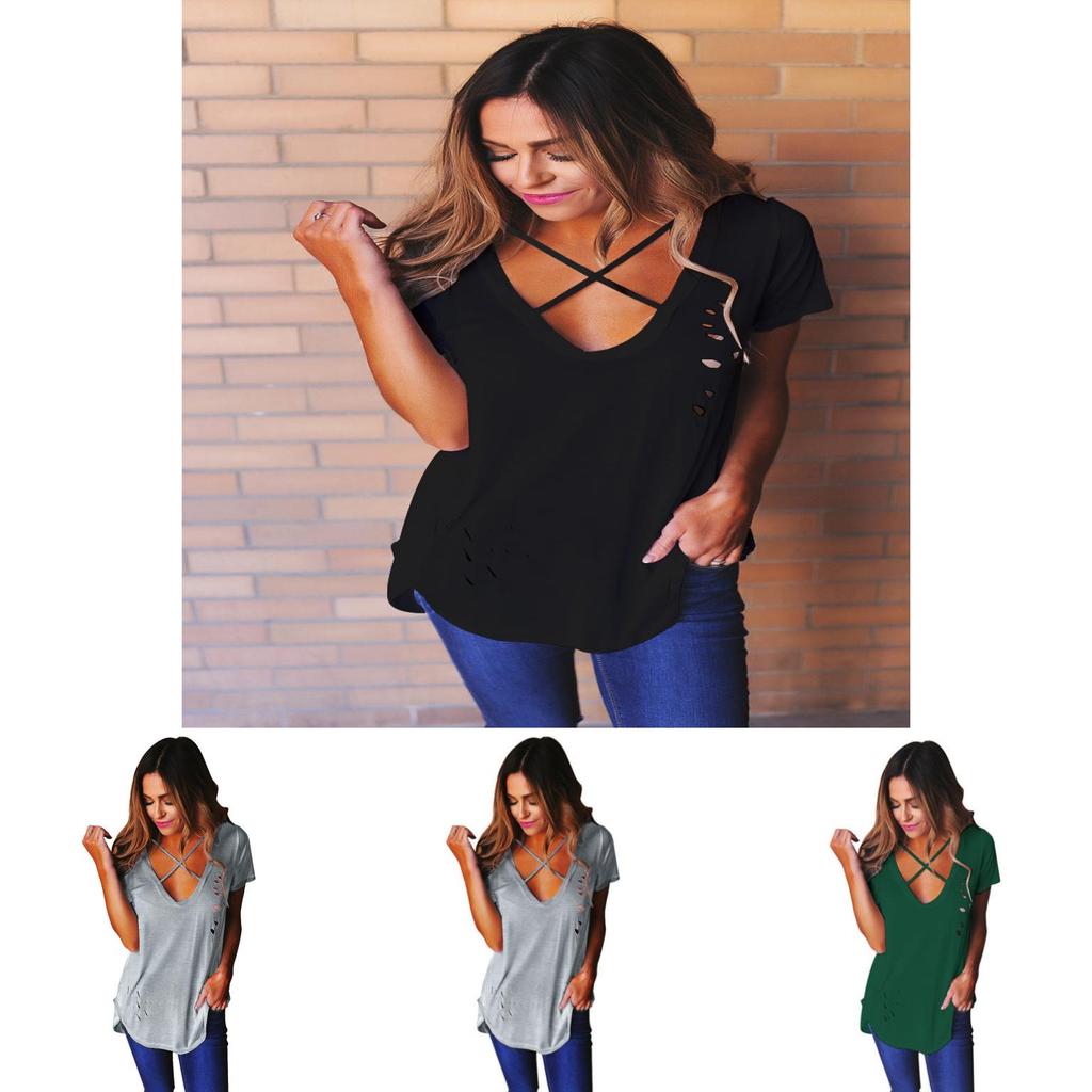 Neu Damen Shirt Bluse Casual Tunika Kurzarm Sommer V-ausschnitt T-shirts Top For Effortless Versatile Style