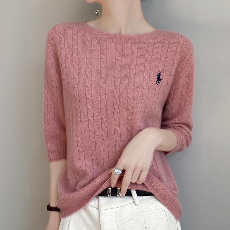 Классический женский свитер крупной вязки - Осенний с круглым вырезом и облегающим дизайном рукава пять восьмых