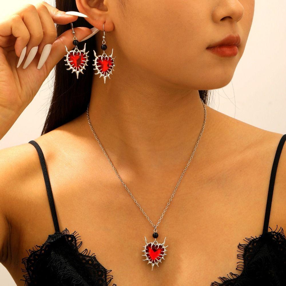 Premium Black Necklace Earring Set Zinc Zinc Alloy Dangle Earrings Set Thorn Love Pendant Necklace Gift
