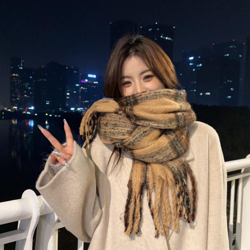 Korean-Style Plaid Cashmere-Inspired Scarf: Warm, Versatile Winter Shawl for Women