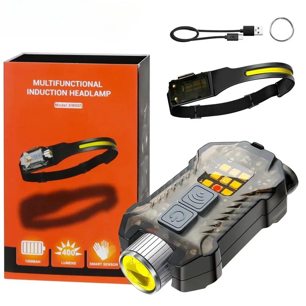 Mini Portable LED Flashlight with Motion Sensor Headlight 8 Modes USB Rechargeable Pen Clip Pocket Torch Outdoor Emergency Light