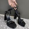 Sandals Summer New Square Head Metal Buckle with Thick Soled Waterproof Platform Super High Heel Women's Shoes