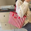 Zipper Shoulder Bag Korean Style Shopping Handbag Casual Stripe Canvas Tote Bag  Girls