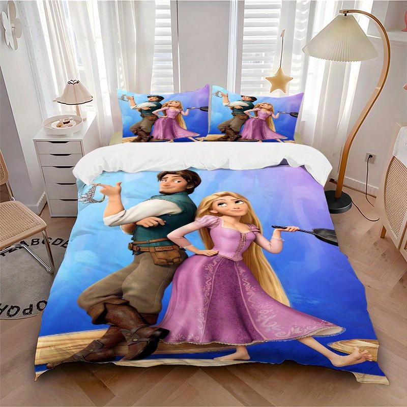 3pcs Tangled Rapunzel & Flynn Rider Printed Quilt Set - Includes 1 Quilt Cover and 2 Pillowcases, Machine Washable - Suitable for All Seasons.S09