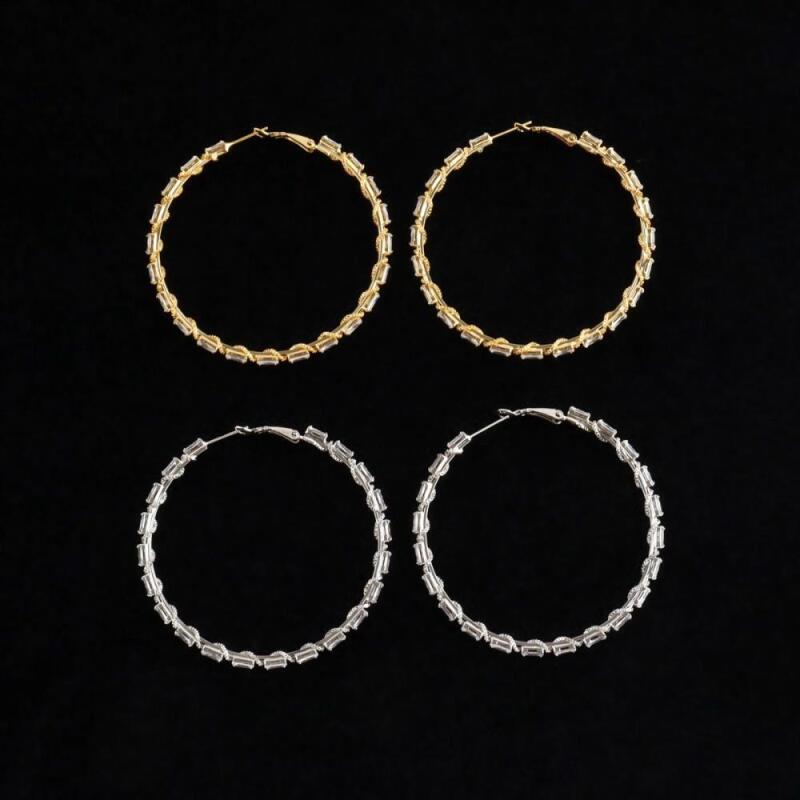 Женские роскошные серьги-кольца "Теннисная цепь" с кубическим цирконием