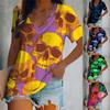 2024 New Women's Short-Sleeved T-Shirt V-Neck Printed Skull Pattern Oversized Women's Top Y2K Style Summer Casual T-Shirt