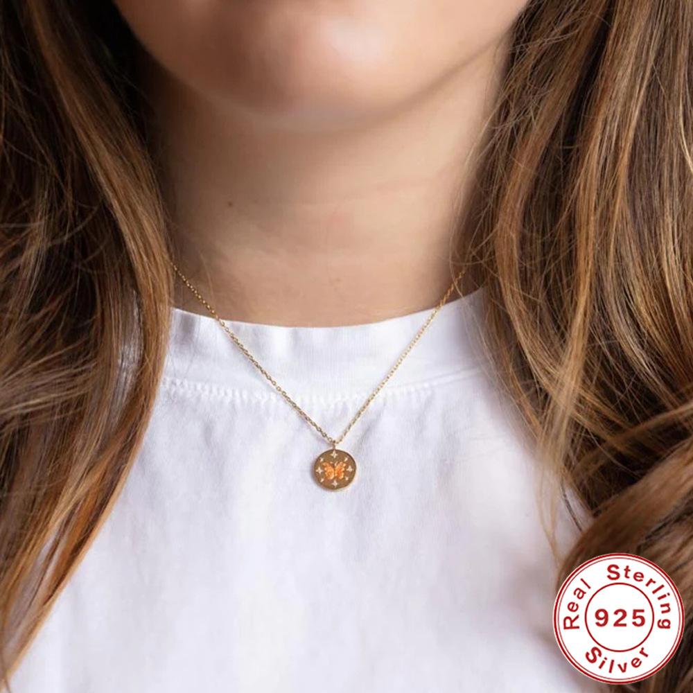 S925 стерлингового серебра Wind Круглый бренд бриллиантовая оправа Fun Butterfly Drop Oil Youth Vitality Clavicle Chain Дамское ожерелье