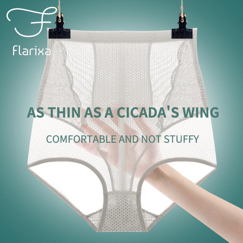 Flarixa High Waist Underwear Women Seamless Panties Breathable Ice Silk Underpants Comfort Ladies Briefs Sexy Mesh Lingerie Thin