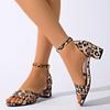 Модная женская обувь на распродаже 2025 Босоножки женские с открытым носком Элегантные вечерние босоножки Женские Леопардовые На каблуке-рюмочке Ремешок с пряжкой Обувь больших размеров