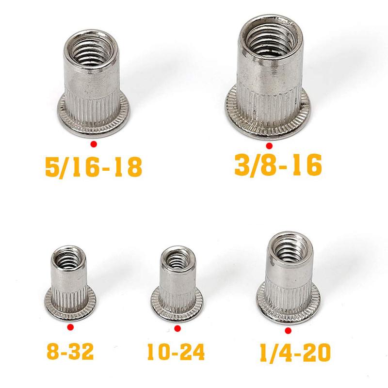 Набор гайко-заклепок из нержавеющей стали #8-32 #10-24 1/4"-20 5/16"-18 3/8"-16 Вставные гайки с резьбой Rivnuts