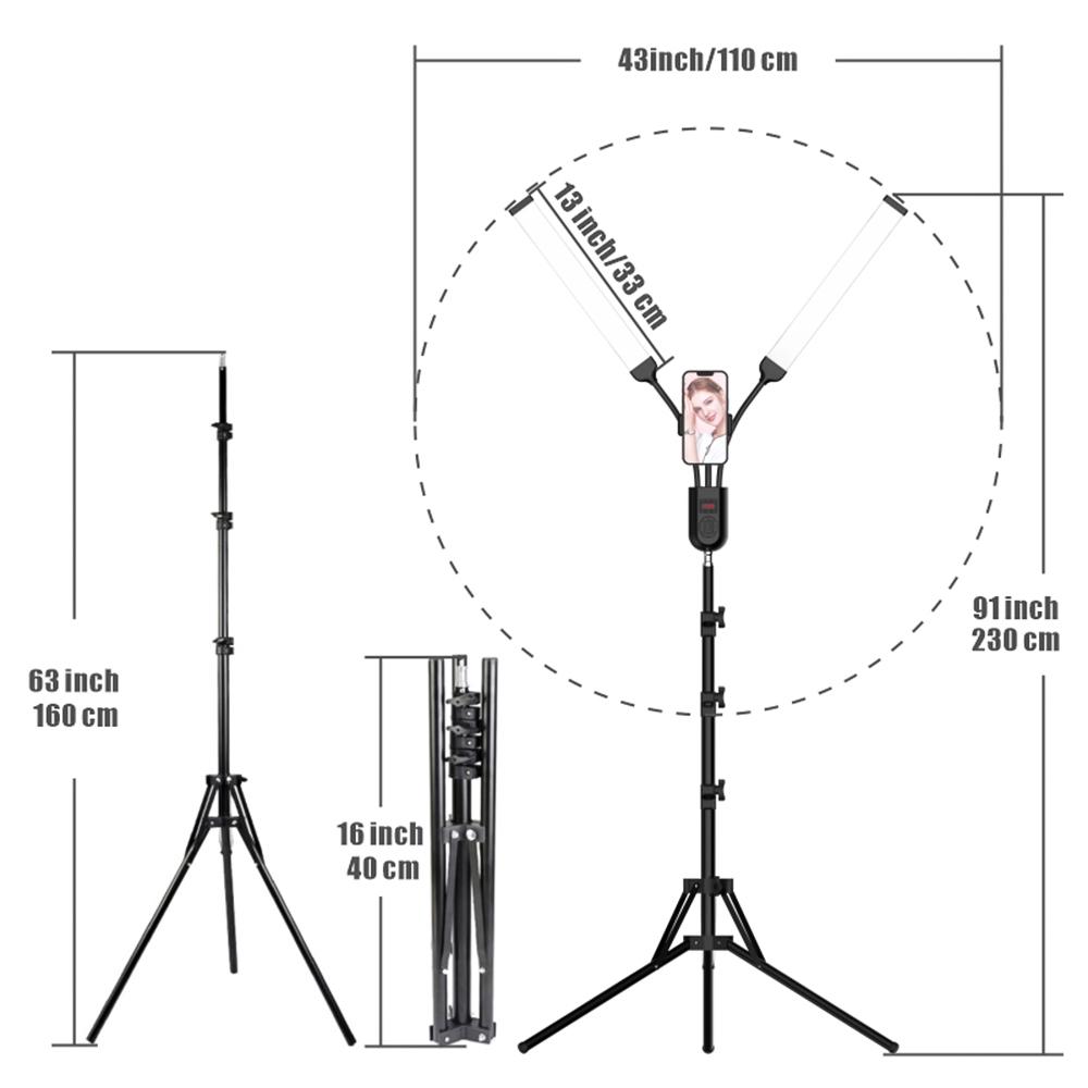 Flexible 2-Arms LED Video Light Photography Fill Light 3000K/4000K/6000K Bi-color Dimmable Timer