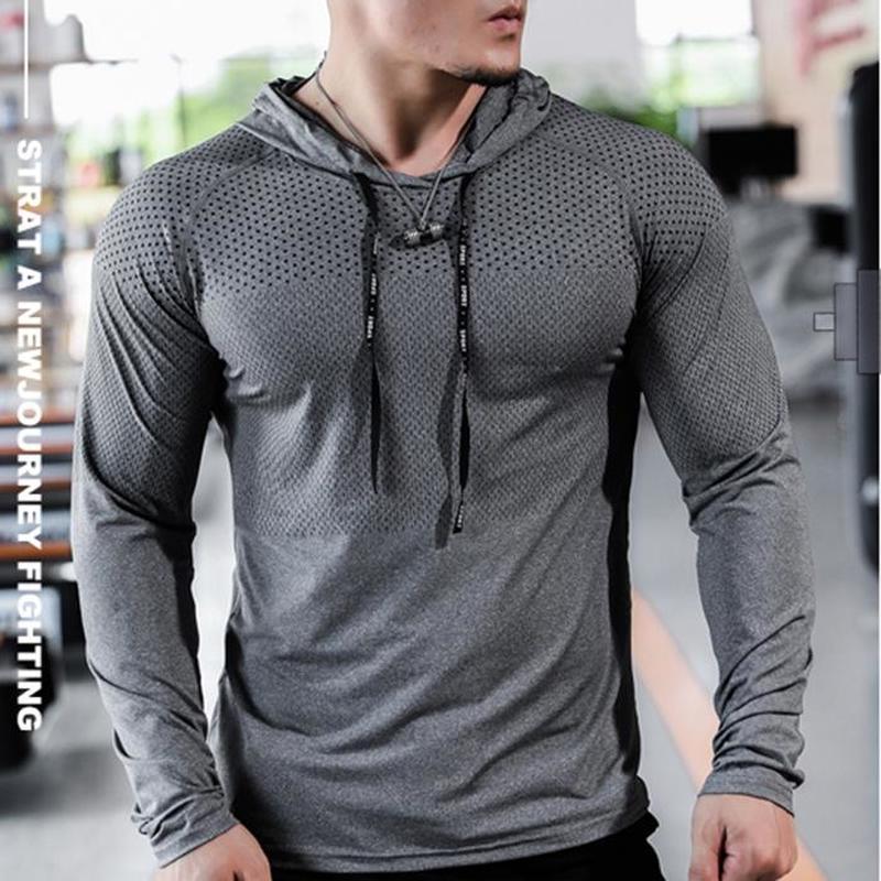 Мужские спортивные пуловеры с капюшоном, повседневные рубашки с длинными рукавами, осенне-зимняя толстовка для фитнеса, быстросохнущие дышащие топы для тренировок по бегу