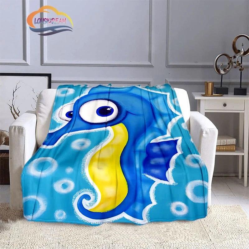 Marine Animal Sea Horse Blankets Super Soft Hippocampus Flannel Blanket Warm Lightweight Kids Bedding Sofa Chairs All Seasons