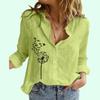 Women Fashion Cotton Linen Shirt Summer&fall Floral Print Long Sleeve Top Ladies Casual Stand-collar Buttoned Blouse