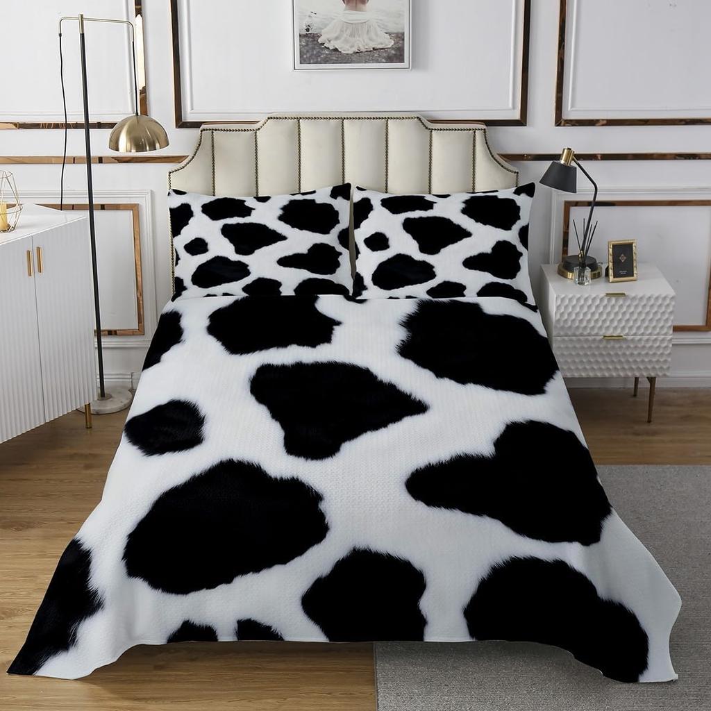 Комплект покрывала из коровьей шкуры Ферма Животное Мех Покрывало Квин/Двуспальный для Спальни Мальчика Девочки 2/3 шт. Западный Рустикальный Ковбой Фермерский Дом Комплект Лоскутного Одеяла