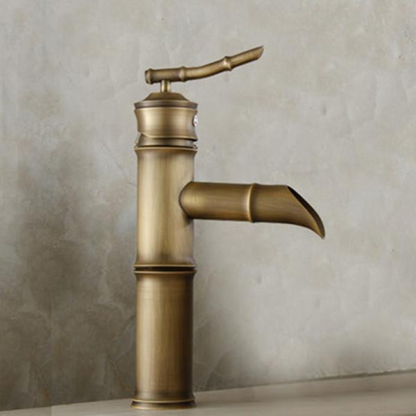 Европейский антикварный смеситель для ванной комнаты, латунный смеситель для раковины, высокий бамбуковый смеситель для горячей и холодной воды с двумя трубами, кухонные краны
