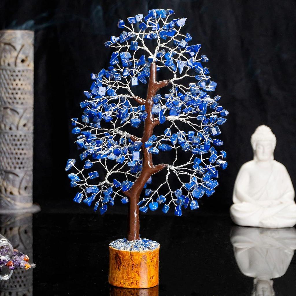 Tree Good Luck Showpiece for Home Decor Items Crystals Gemstones Bonsai Money Tree for Good Luck, Gift Item - 10-12 Inch (Lapis Lazuli Silver Wire)