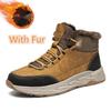 New Arrival Mens High Top Shoes Cowboy Leather Ankle Boots Non-Slip Outdoor Winter Hiking Botas Winter Plush Snow Boots Trainers