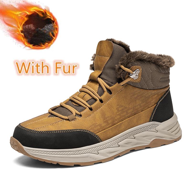 New Arrival Mens High Top Shoes Cowboy Leather Ankle Boots Non-Slip Outdoor Winter Hiking Botas Winter Plush Snow Boots Trainers