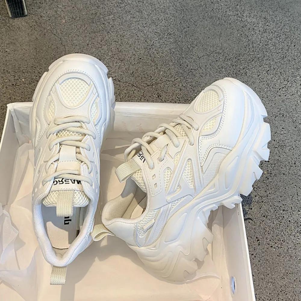 Осень лето черный повседневный женская мода платформа спортивная обувь женские массивные кроссовки женские сетчатые кожаные платформа дизайнерские туфли