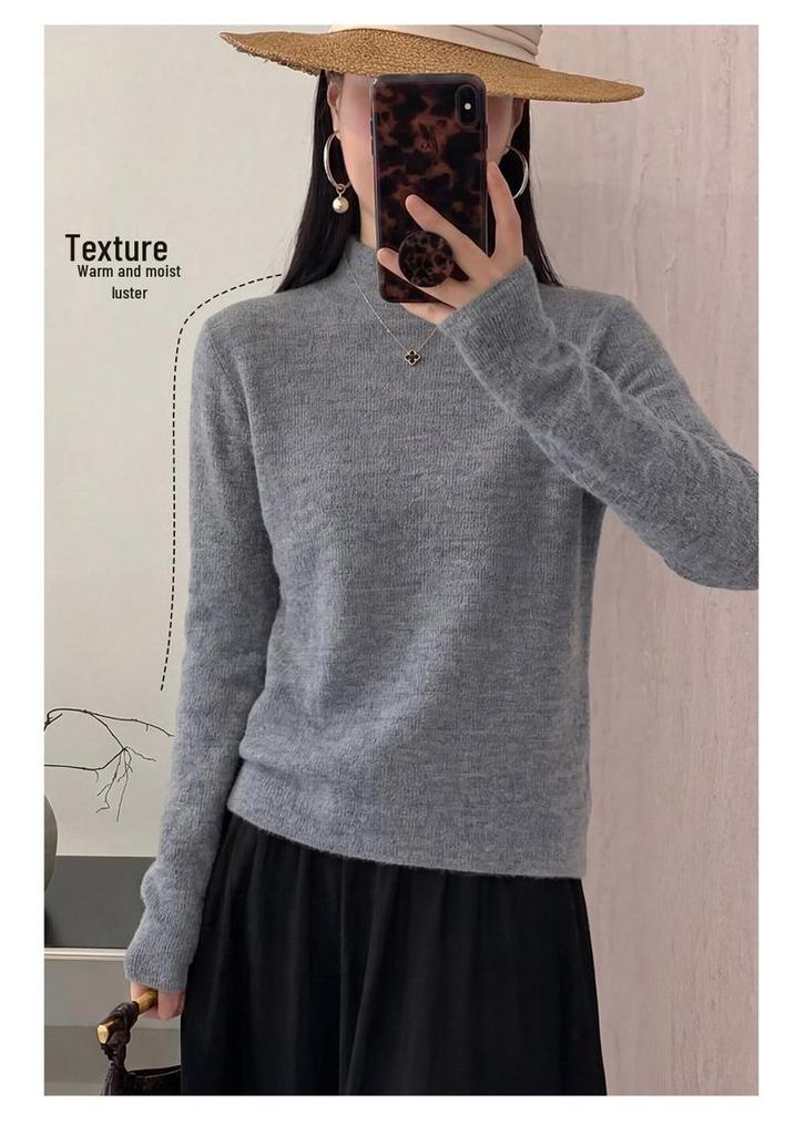 Le Kasha Women's Mock Neck Long Sleeve Wool Sweater - Bark Flower Texture
