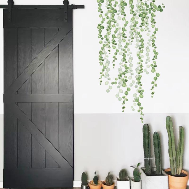 Наклейки на стену с жемчугом и виноградными листьями, водонепроницаемые зеленые растения, листья, наклейки на стены, пилинг и палочка, подвесное настенное искусство с виноградной лозой для спальни, кухни