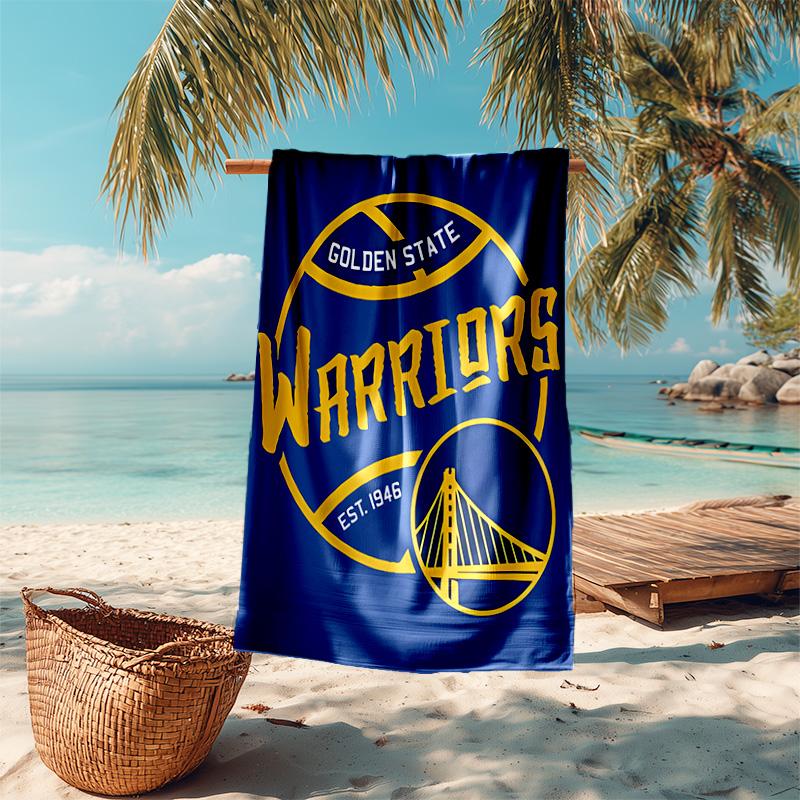 proof beach towel with Golden State Warriors logo pattern - soft,absorbent,quick-drying,machine washable - perfect for swimming,camping,bathing