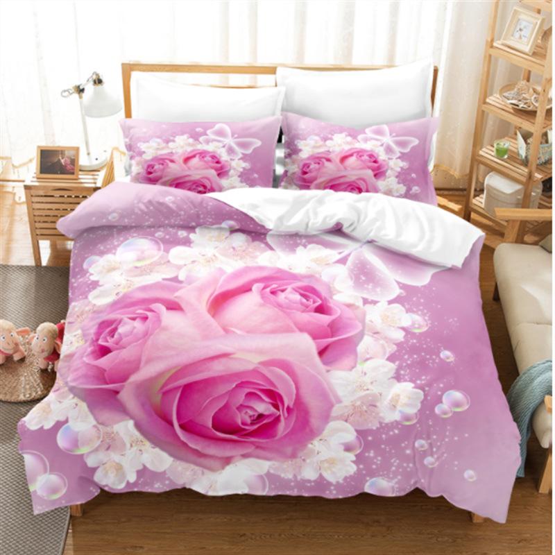 Spring Bedding Set 3D Flower Down Duvet Cover 2/3 Pieces Single Bed Double Bed Duvet Cover Girl Teens Bed Cover Quick Drying Soft Home Textile