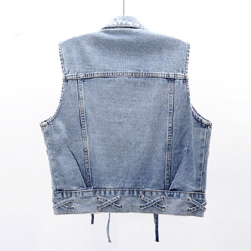 Джинсовый женский жилет, осенняя джинсовая куртка больших размеров, модные свободные однобортные короткие пальто без рукавов, повседневные бандажные жилеты